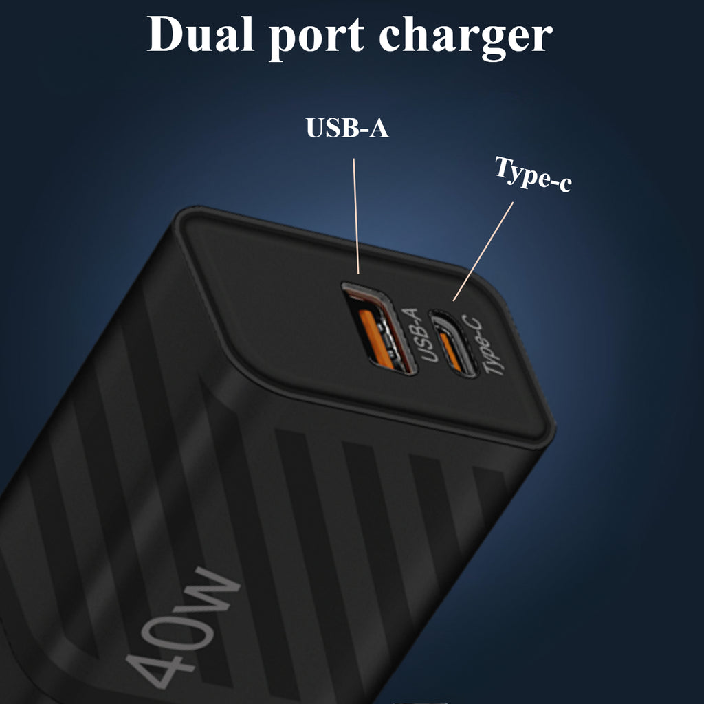 2 Pack 40W USB-C Fast Charger + 2 USB-C Cables – PD QC 3.0, for iPhone & Samsung