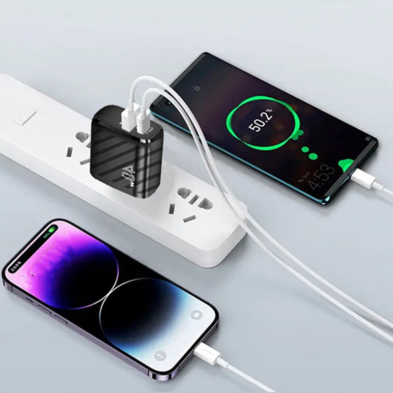 2 Pack 40W USB-C Fast Charger + 2 USB-C Cables – PD QC 3.0, for iPhone & Samsung